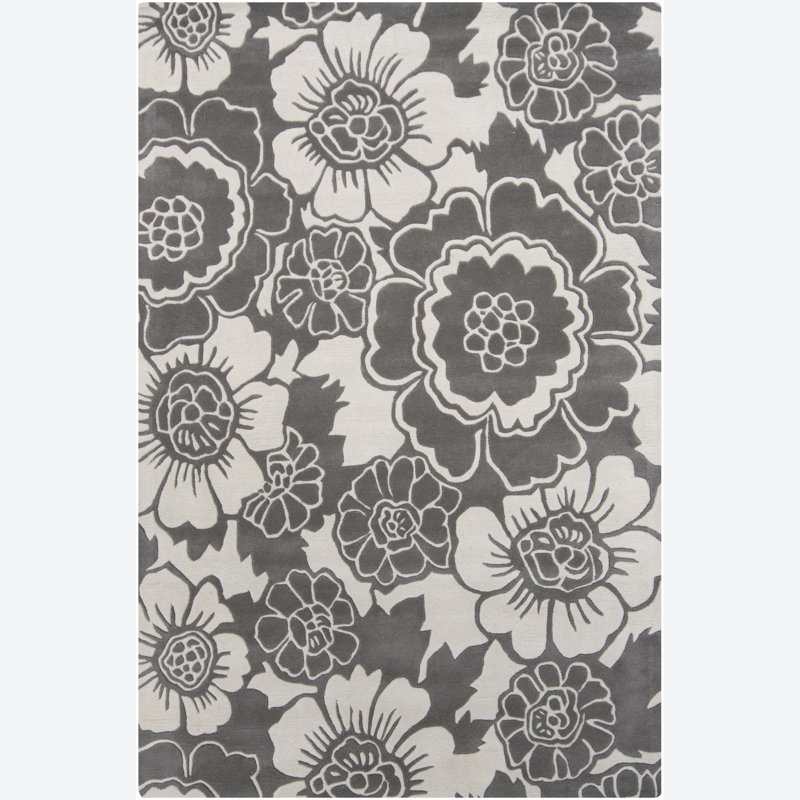 Tapis floral noir / blanc Dasher, Rectangle 5 pi x 7 pi 6 po