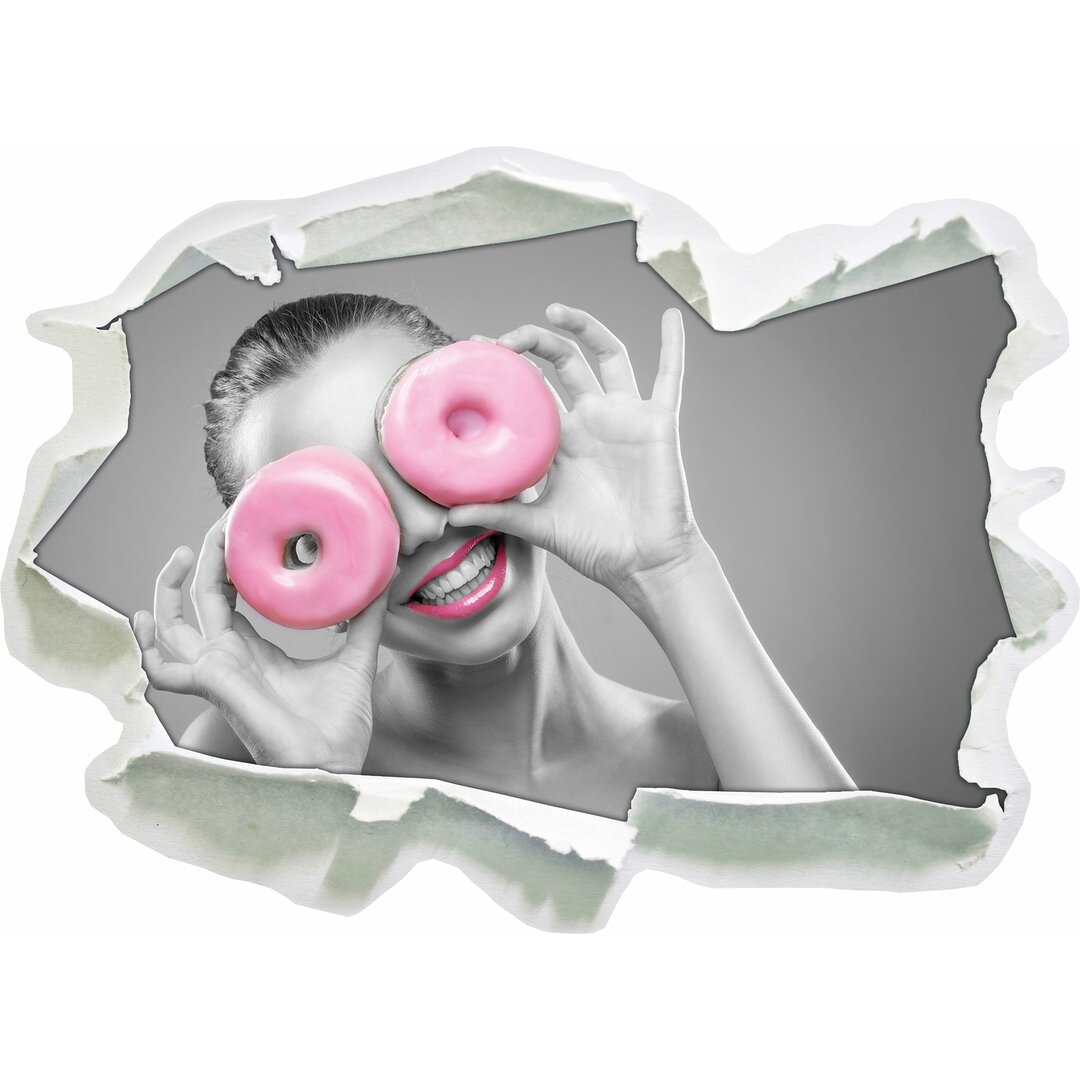 Wandtattoo Lustige Frau mit rosa Donut Augen