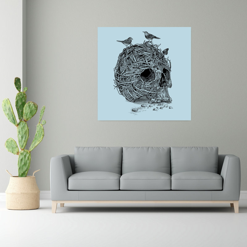 Crâne, nid, oiseau, art urbain contemporain, H 48 po x l 48 po