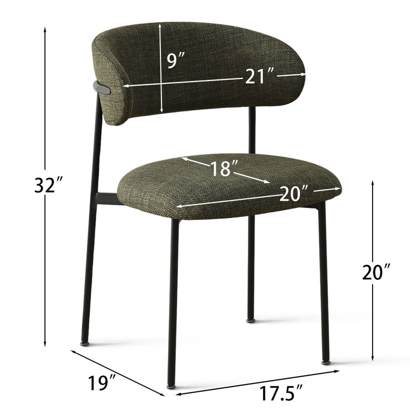 Upholstered Dining Chair With Metal Legs, Green