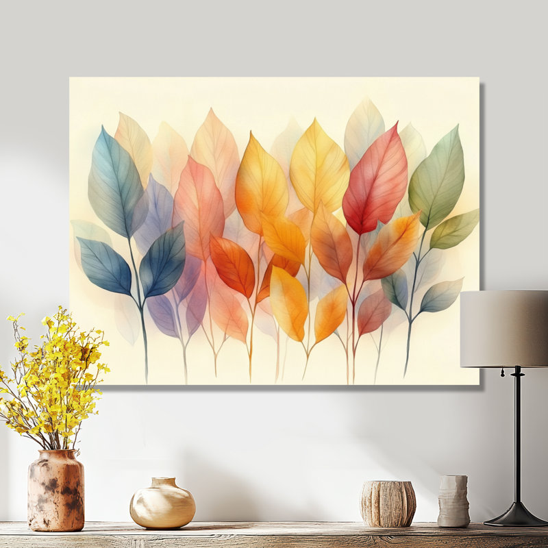 Feuille d'automne, art mural aquarelle, Deionte, H 12 po x l 20 po, Toile tendue