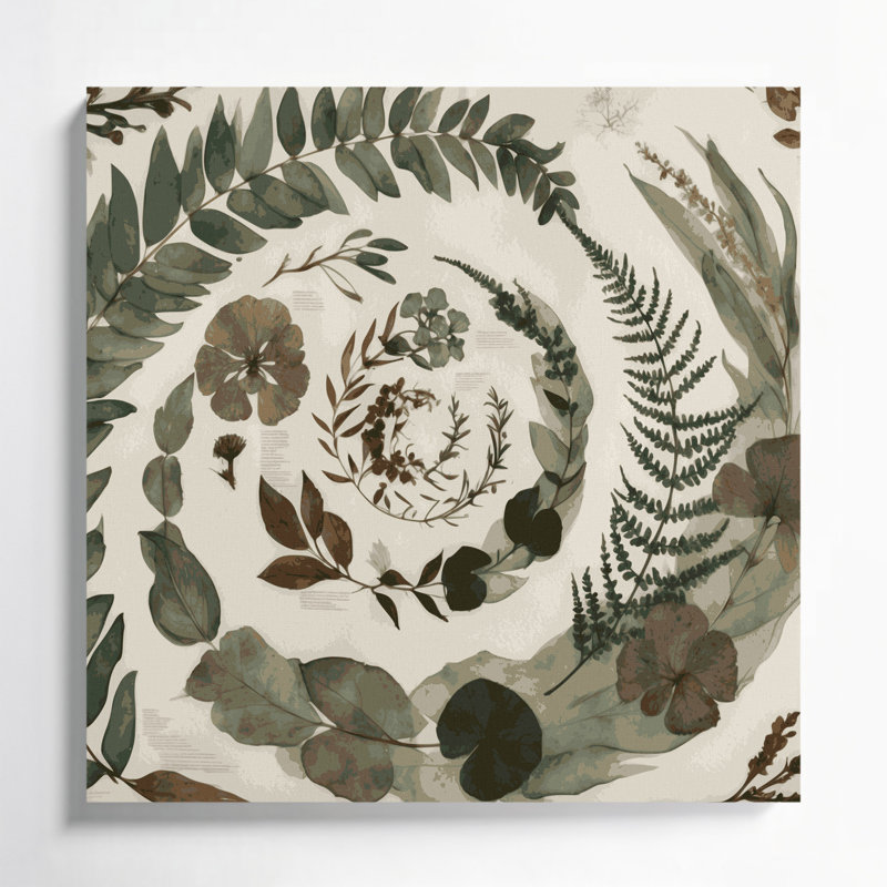 Art botanique sur toile beige, H 8 po x l 8 po
