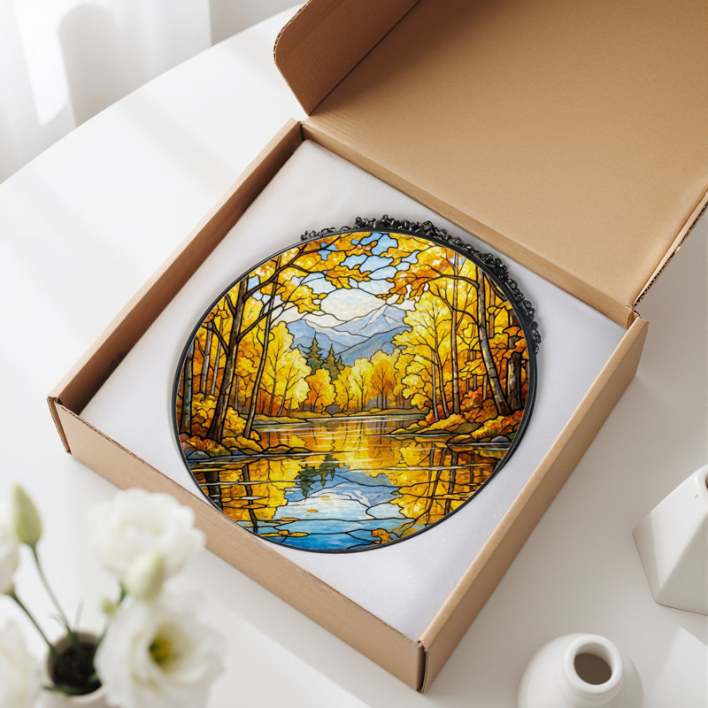 Panneau de vitrail Autumn Forest, H 12 po x l 12 po