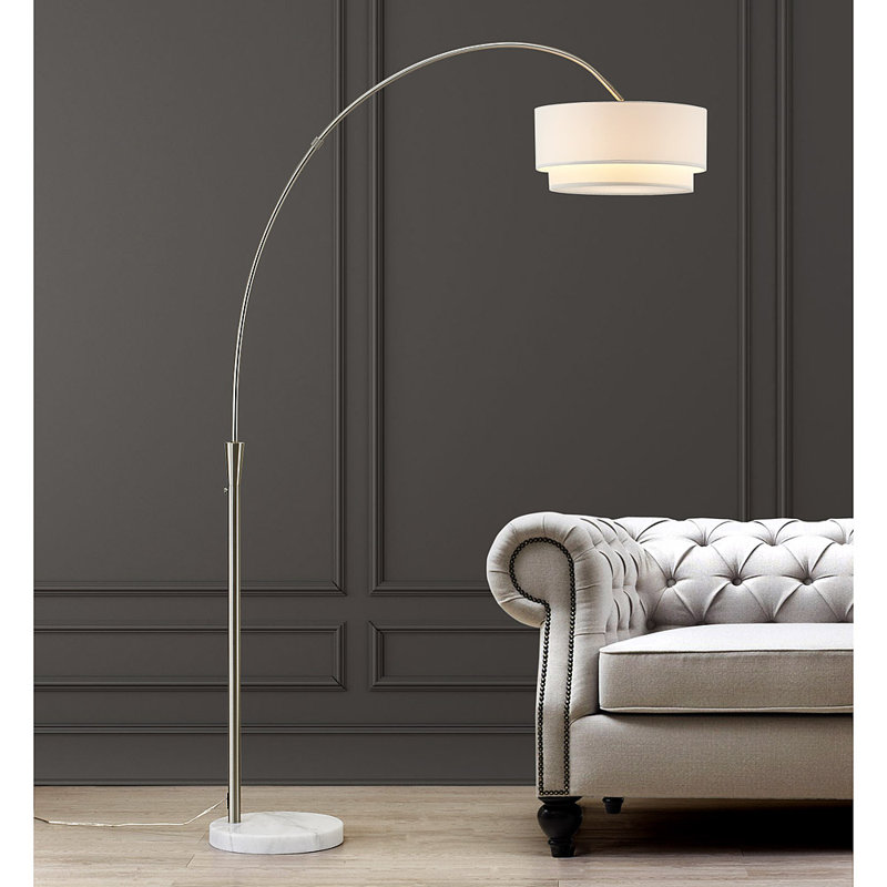 Lampe sur pied arquée 81 po Dina, blanc, Nickel brossé