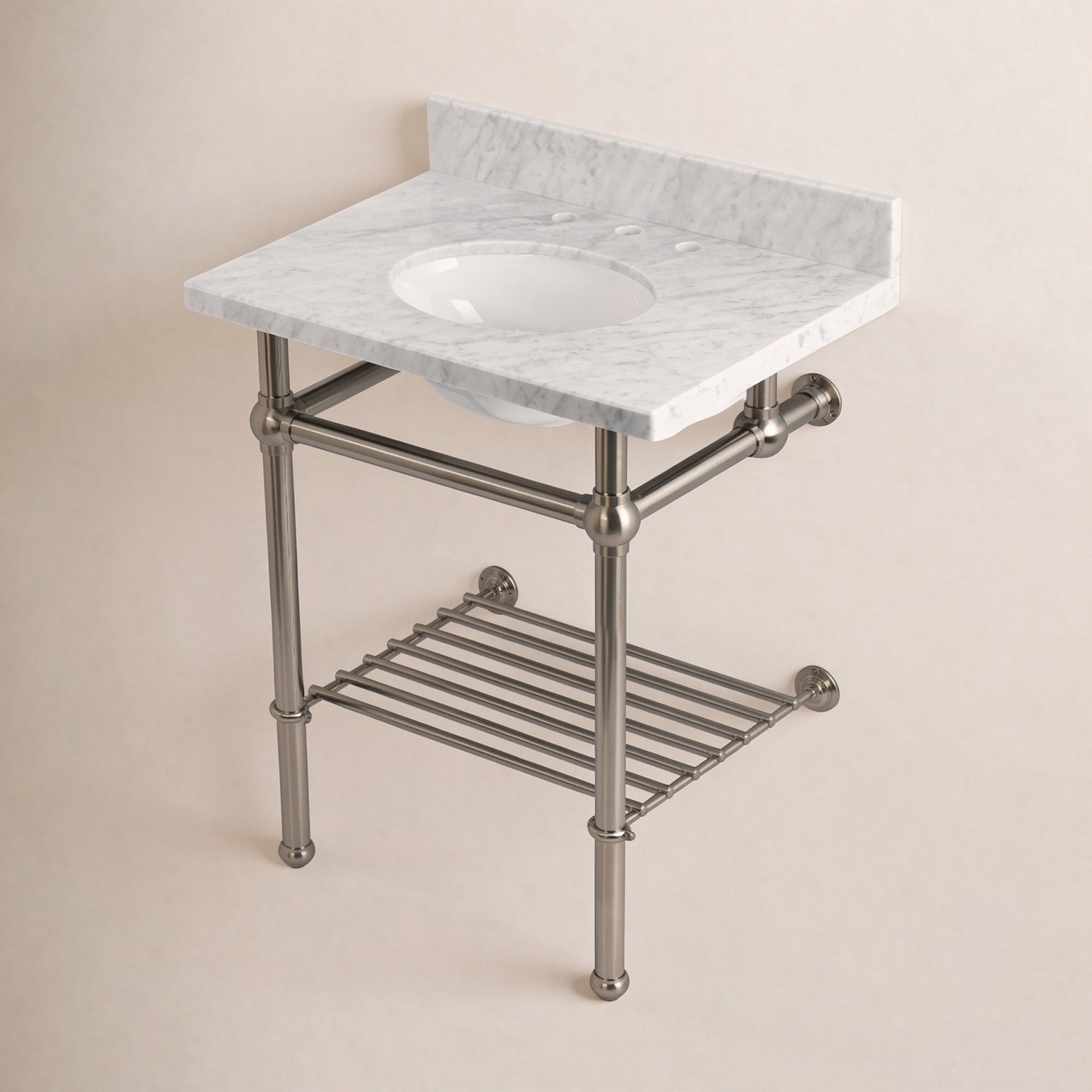 Templeton 30" Marble Console Sink, Carrara Marble/Brushed Nickel