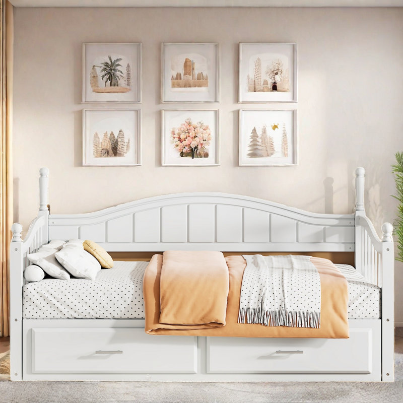 Elegant Extendable Anelma Daybed With Two Storage Drawers And Twin Size Trundle, White