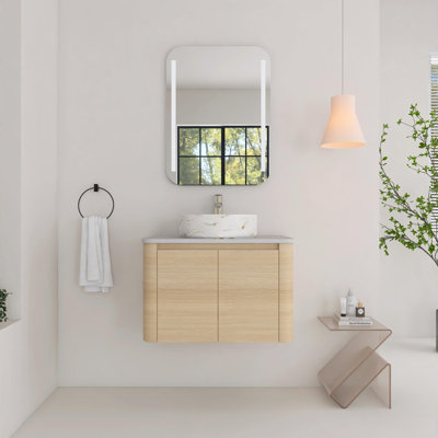 Meuble-lavabo mural de 30 po avec portes à fermeture en douceur en chêne blanc américain