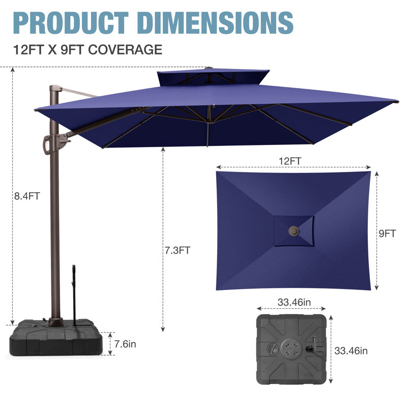 Parasol de patio en porte-à-faux 145 po x 104 po avec base Easy-Move | Mobilité d'une personne, Marine