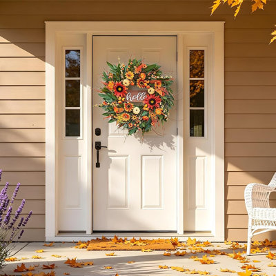 Couronne de récolte d'automne 24 po avec panneau Hello