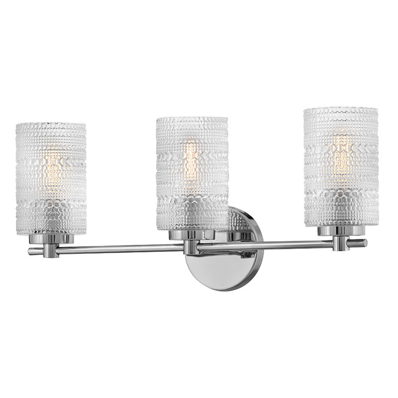Luminaire de salle de bain 3 lumières avec verre clouté transparent Witt, Chrome chrome