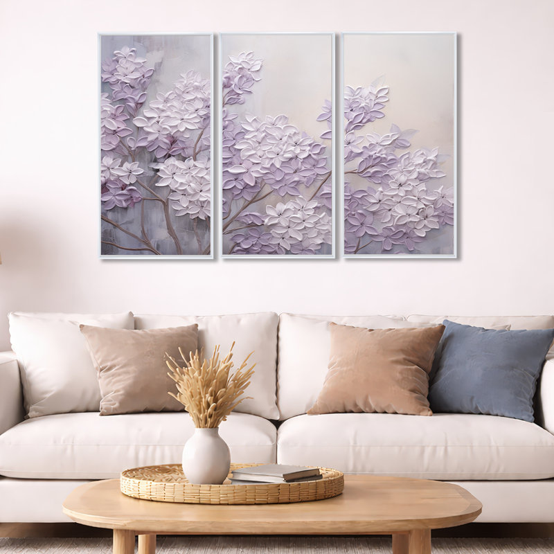Ensemble d'art sur toile Kalvin - Lilas, H 28 po x l 36 po x P 1 po, Cadre flottant blanc