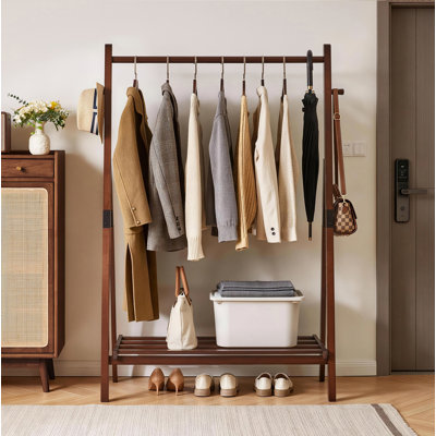 Portant à vêtements autoportant en bois massif robuste, 100 x 45 x 158 cm, en forme de A, avec étagère de rangement inférieure et crochets latéraux, idéal pour la chambre ou le couloir.