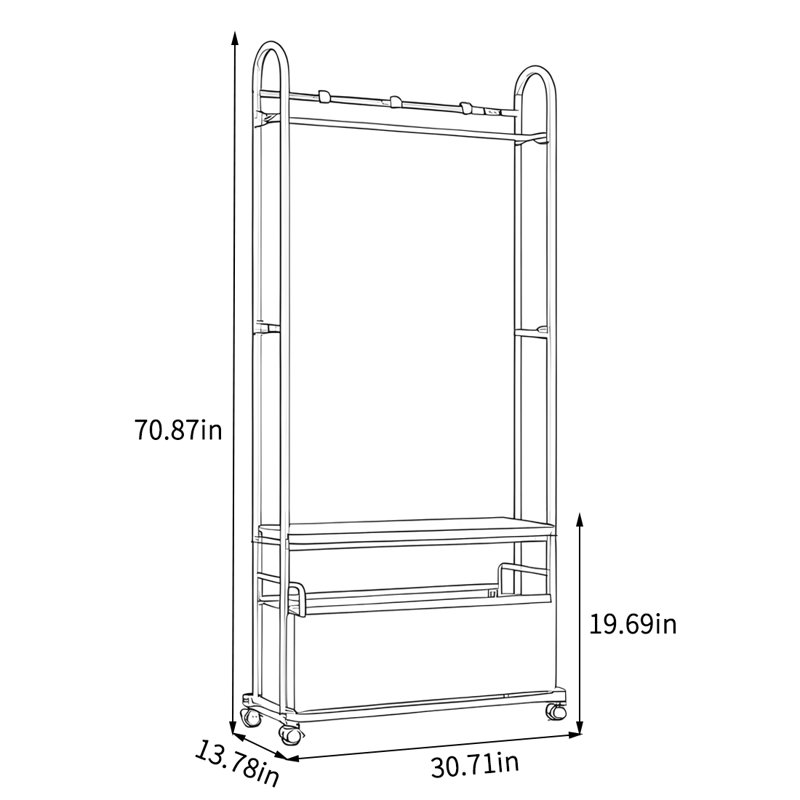 Portemanteau en acier inoxydable avec rangement, Noir