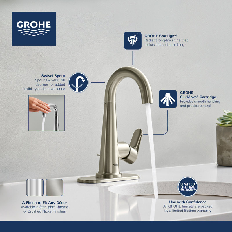 Veletto Single Hole Bathroom Faucet, Brushed Nickel