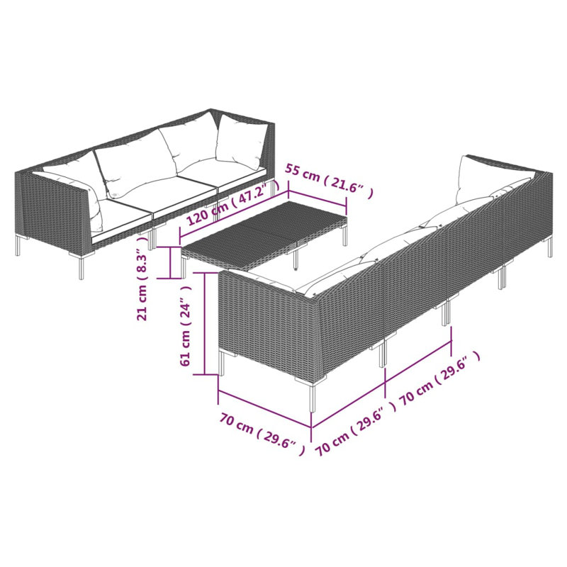 Brayden Studio 8 Piece Garden Lounge Set With Cushions Poly Rattan Dark Grey