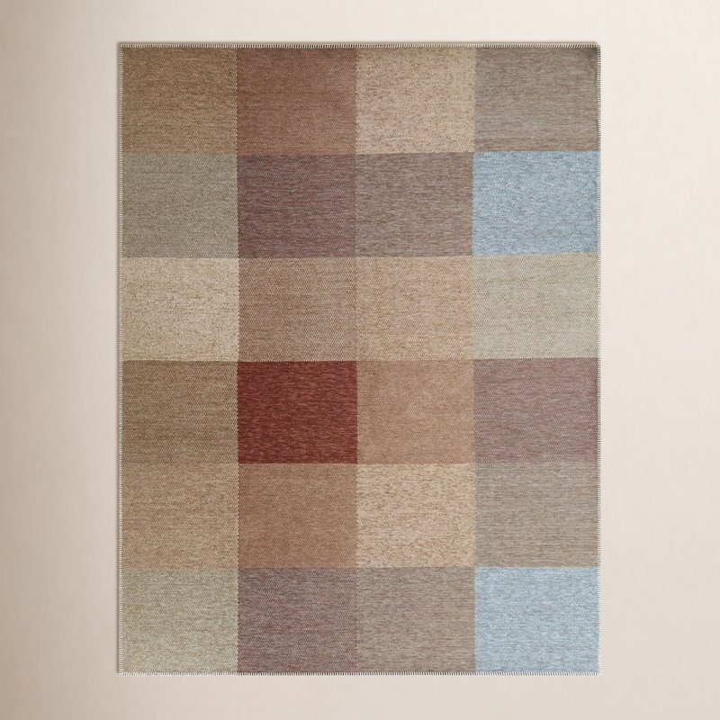 Rectangle Clements géométrique recyclé P.E.T. Tapis rouille / bleu / brun, Rectangle 5 pi 3 po x 7 pi