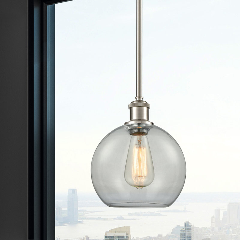 Luminaire suspendu sphère 1 lumière Baptista, Nickel satiné brossé, Transparent, Nickel satiné brossé