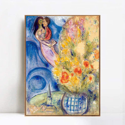 Framed Canvas Giclee Print Art Flower 3 by Marc Chagall Wall Art Living Room Home Office Decorations(Wood Color Slim Frame, 24"X32")