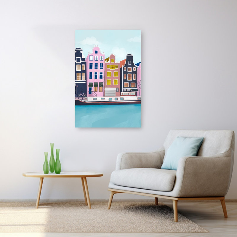 Affiche murale abstraite d'architecture d'Amsterdam, H 48 po x l 32 po