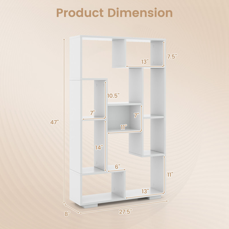 47'' H X 27.5'' W Geometric Bookshelf 47-Inch Bookcase w/ Multiple Open Shelves Anti-Tipping Devices, White