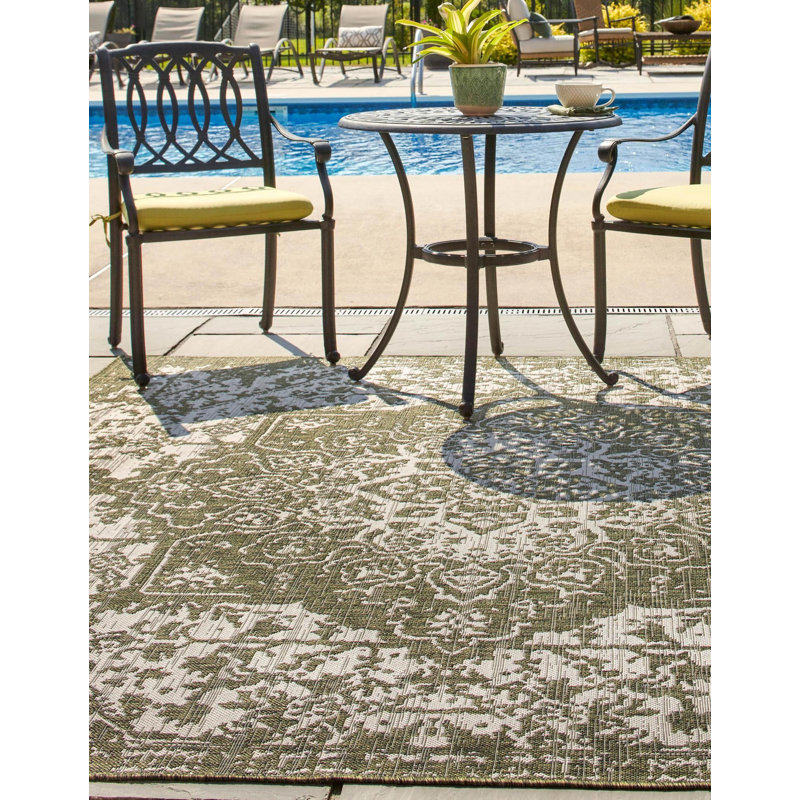 Outdoor Destiny Area Rug Moss Color, Square 7'10"