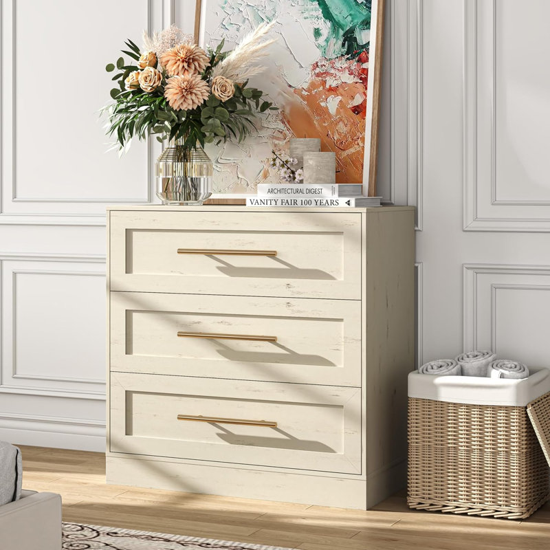 3-Drawer Cabinet, Kitchen & Dining Storage Sideboard, Beige