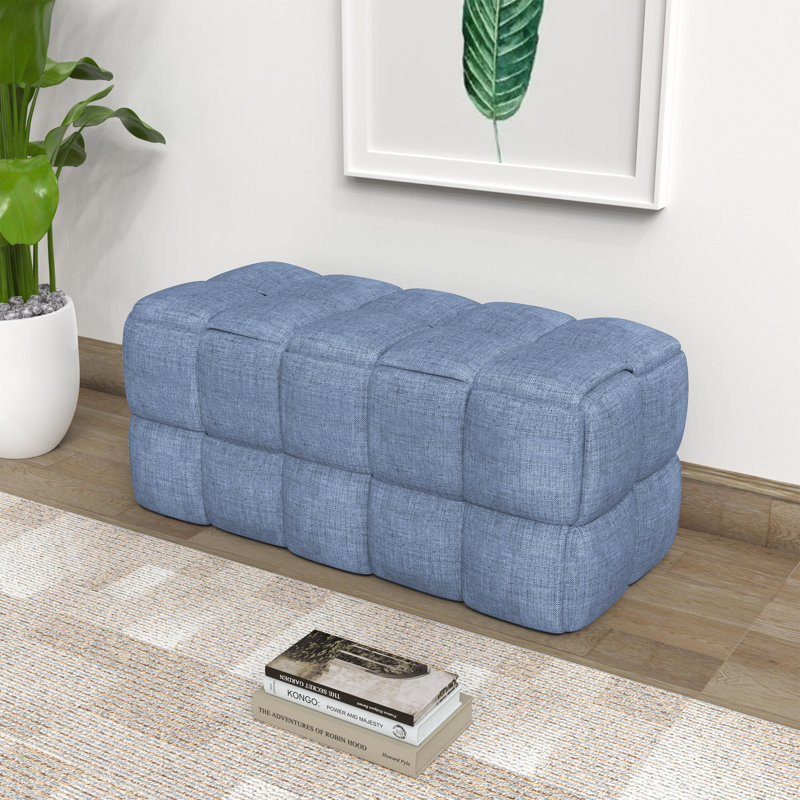 Areeg Linen Upholstered Bench, Blue