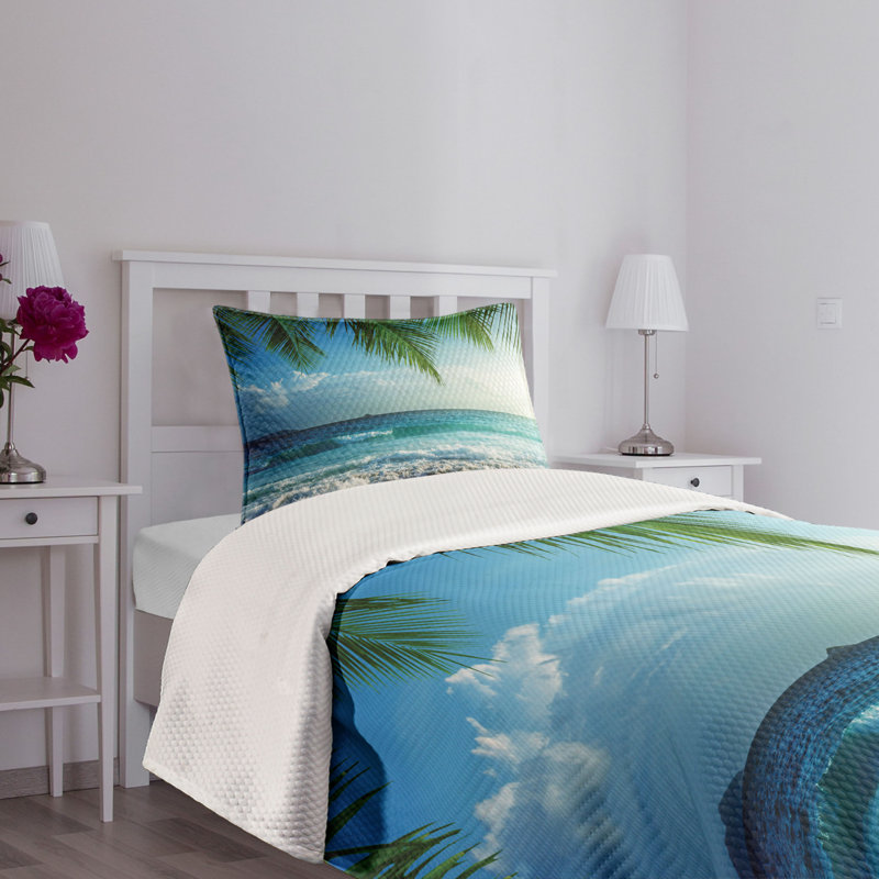White Quilted Twin Bedspread Set with Pillow Sham