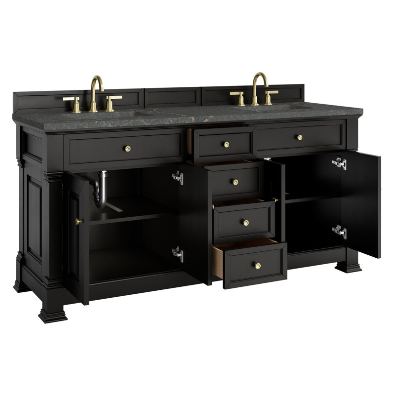 Brookfield 72'' Double Bathroom Vanity with Top, Parisien Bleu, Black Onyx