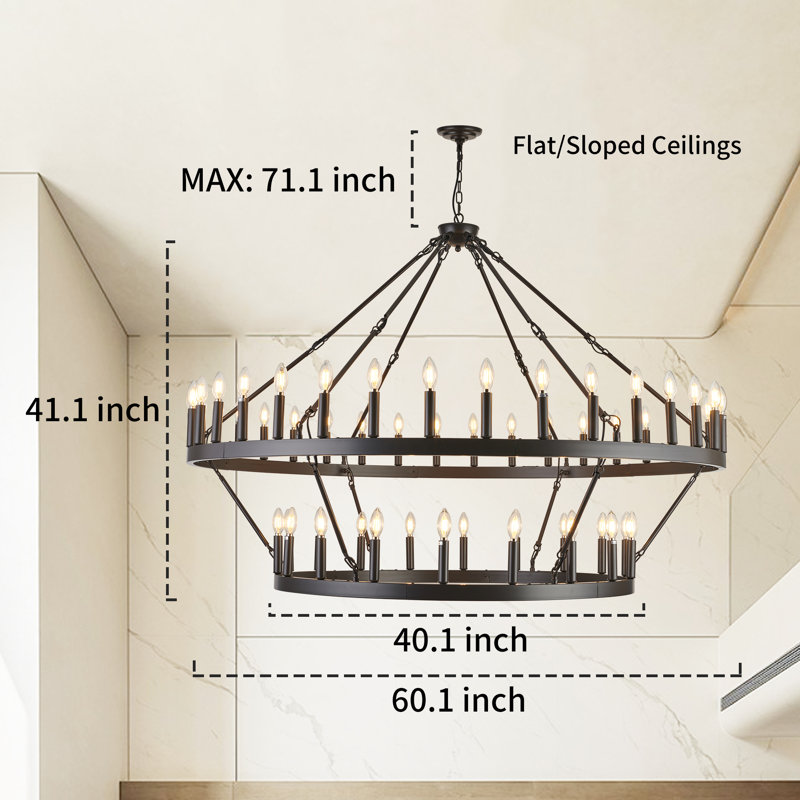 Veiz - Light Wagon Wheel Chandelier, Matte Black, 64, 58" H x 70" W x 70" D