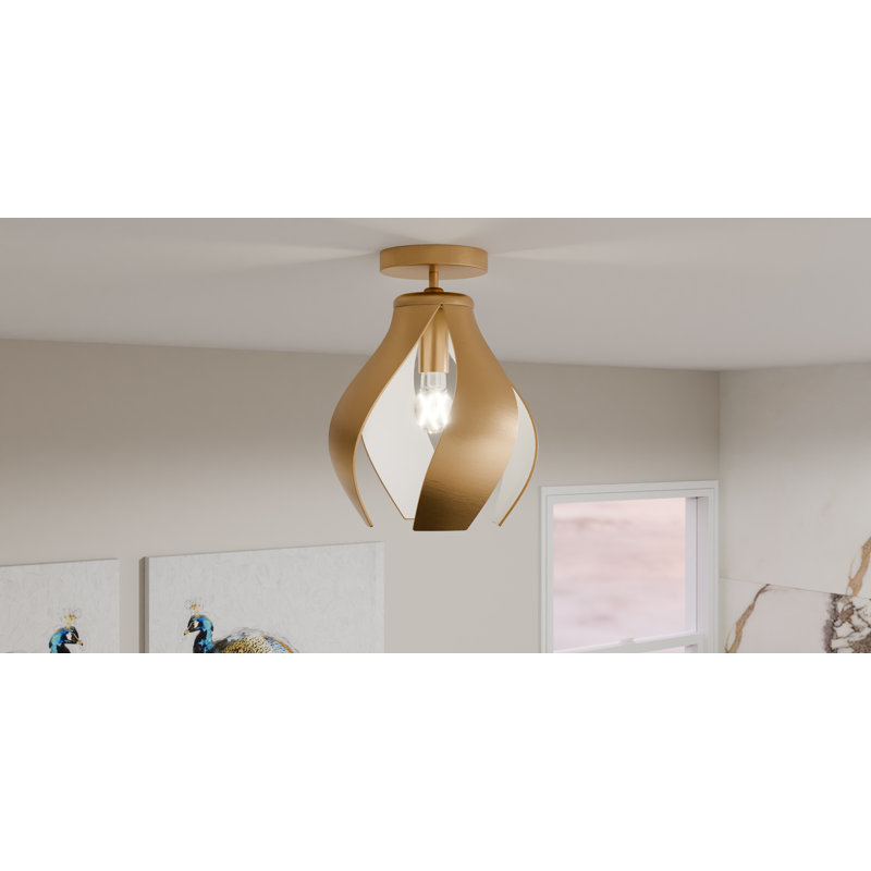 Krenn 1-Light Semi-Flush Mount, Brushed Weathered Brass