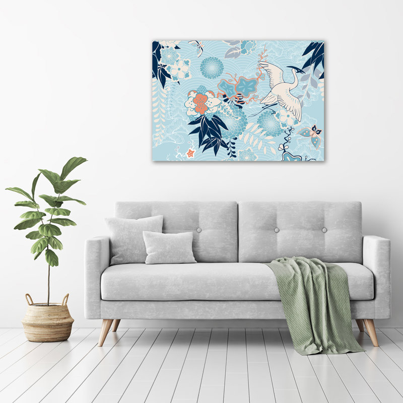 Crane And Flowers - Wrapped Canvas Print