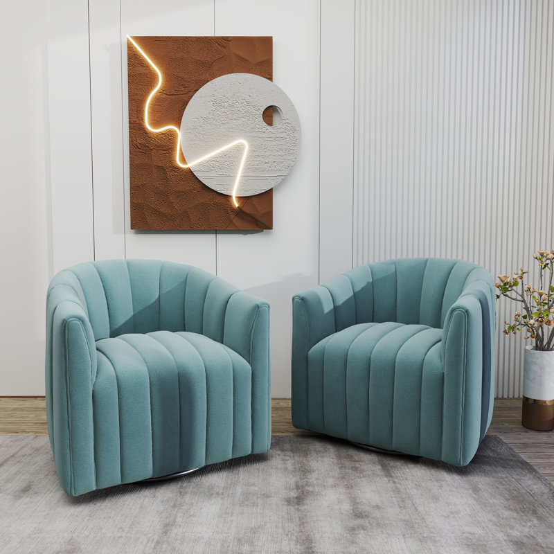 Annelotte Velvet Swivel Barrel Chair, Blue