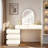 Luxury 2-in-1 Vanity Table With Leather Finish, 3-color Led Lighted Mirror, Adjustable Length And 5 Storage Drawers