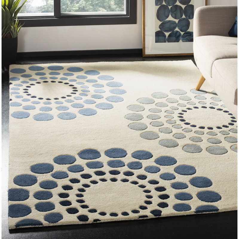 Tapis ivoire touffeté à la main Rajpi, Rectangle 3 pi 6 po x 5 pi 6 po