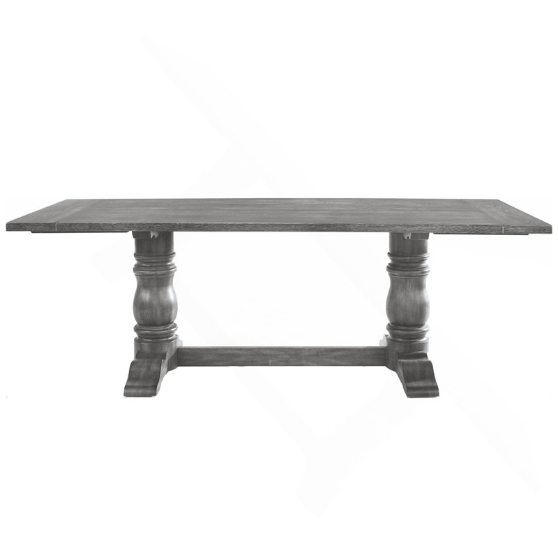 Rectangular Trestle Table With Double Turned Pedestal, Weathered Gray