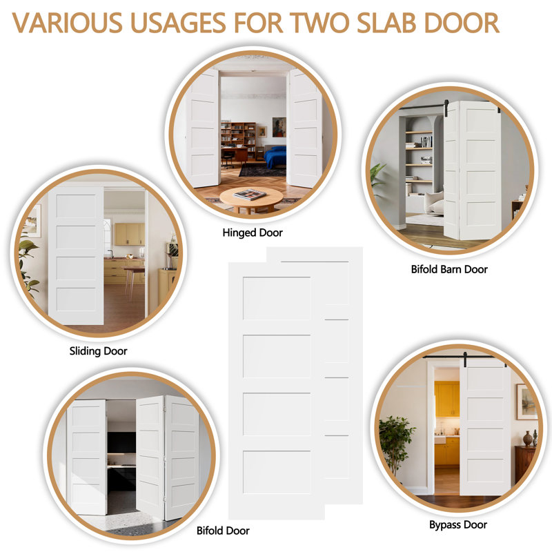 Primed 4-panel Solid Wood Interior Shaker Standard Door Without Bore Hole, 36" x 80"