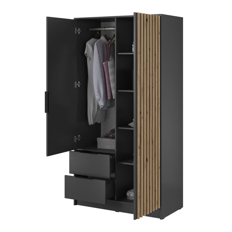 Anzovin 2 Door Wardrobe, Dark Grey