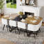 Ensemble de table de salle à manger carrée pour 8 personnes, table de cuisine moderne avec 8 chaises en similicuir, plateau de table noir grain de bois bicolore, structure en métal noir élégant
