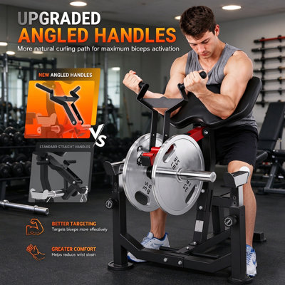 Machine 4-en-1 Preacher Curl avec coussin de prédicateur réglable, supports à deux haltères, station de haltères noire et rouge et plateforme de soulevé de terre, banc d'entraînement de biceps robuste de 650 lb pour les séances d'entraînement à 