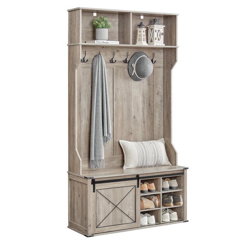 Hall Tree 41.7'' Wide With Bench And Shoe Storage, Rustic Gray