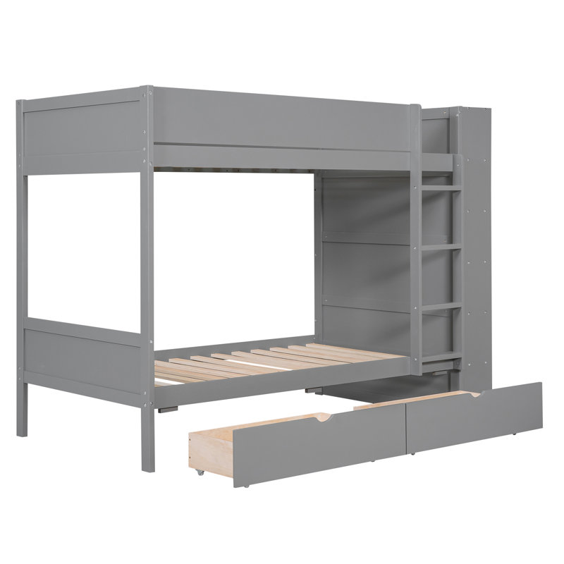 Lit superposé avec 2 tiroirs et armoire à couches multiples, Grey, Simple extra long