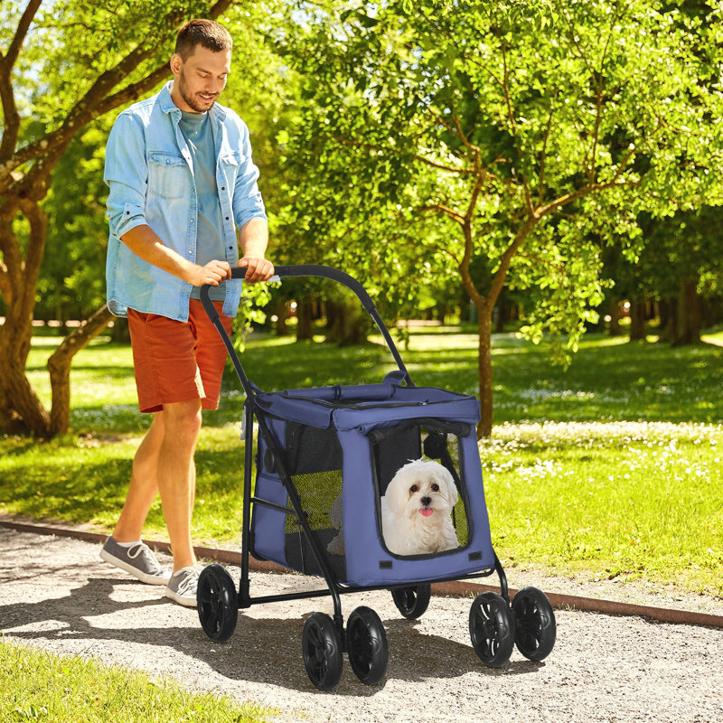 Foldable Pet Stroller, Blue/Black