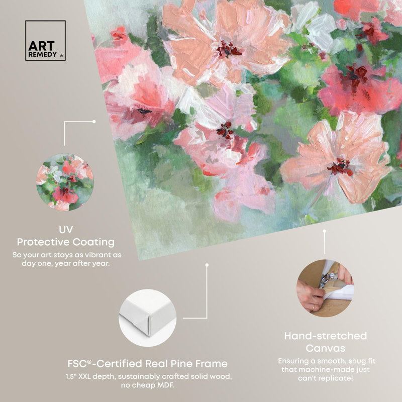 Art floral doux sur toile par Art Remedy, Toile tendue, H 16 po x l 24 po x P 1,5 po