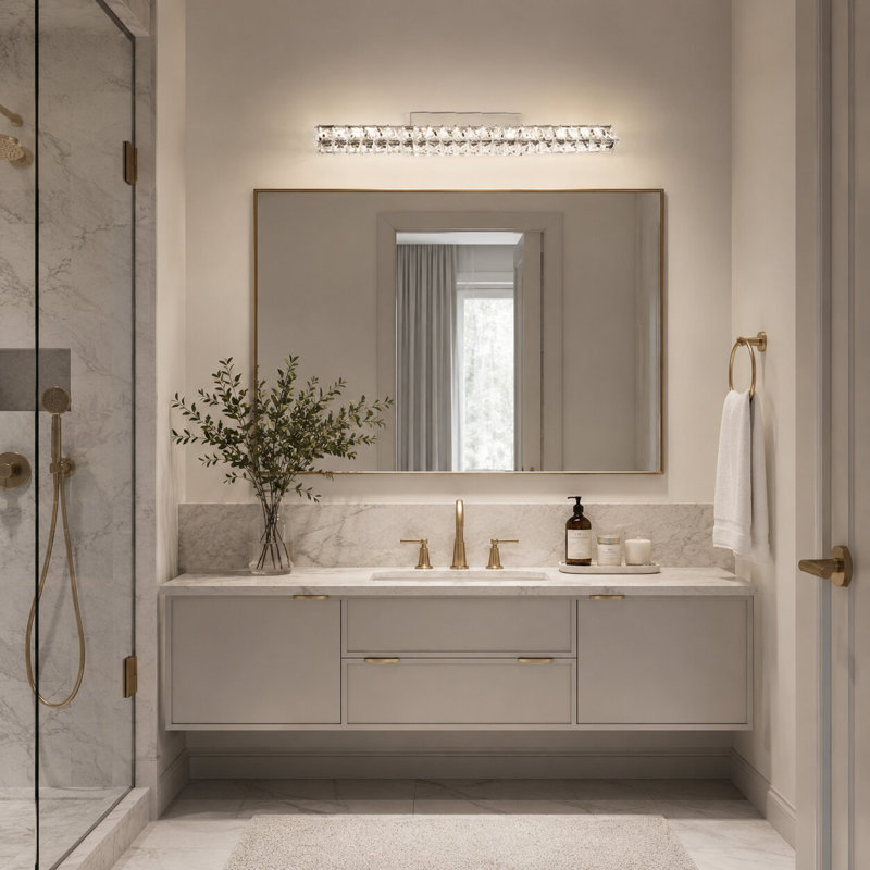 Applique murale 1 lumière DEL en acier inoxydable chromé avec détails en cristal transparent