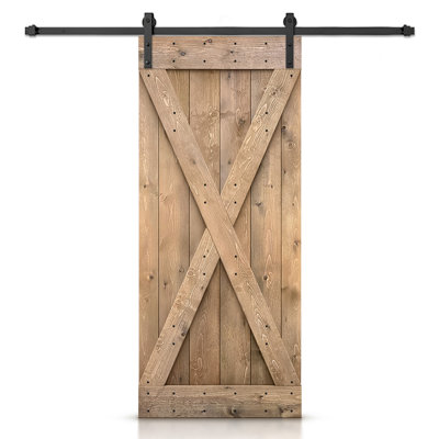 84'' Solid Wood Paneled Stained without Installation Hardware Kit Barn Door