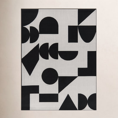 Vela Black Abstract Indoor Outdoor Rug