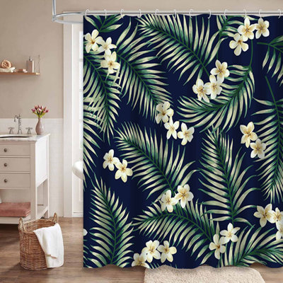 Rideau de douche imperméable à motif aquarelle et fleurs tropicales avec 12 crochets