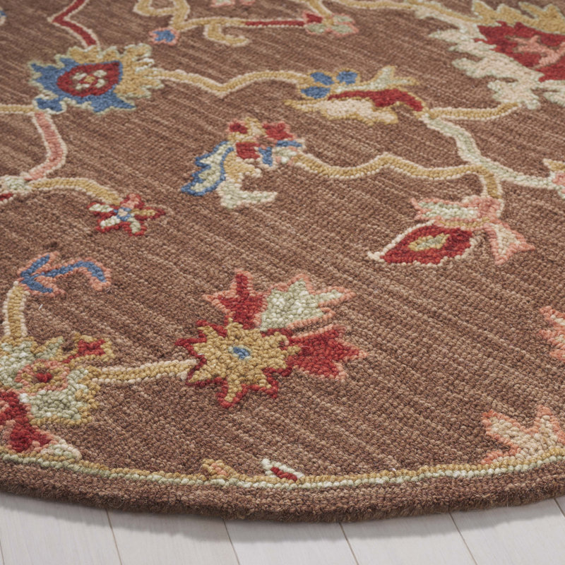 Tapis en coton beige / brun foncé Metro, Rond 6 pi