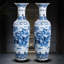 Grand vase sur pied en céramique de 70,87 po peint à la main bleu et blanc Jingdezhen-1793051051